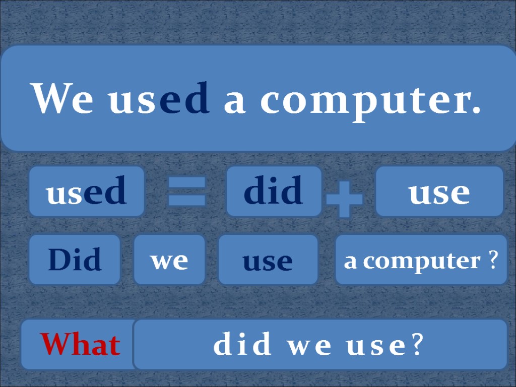 We used a computer. used did use Did we use a computer ? What